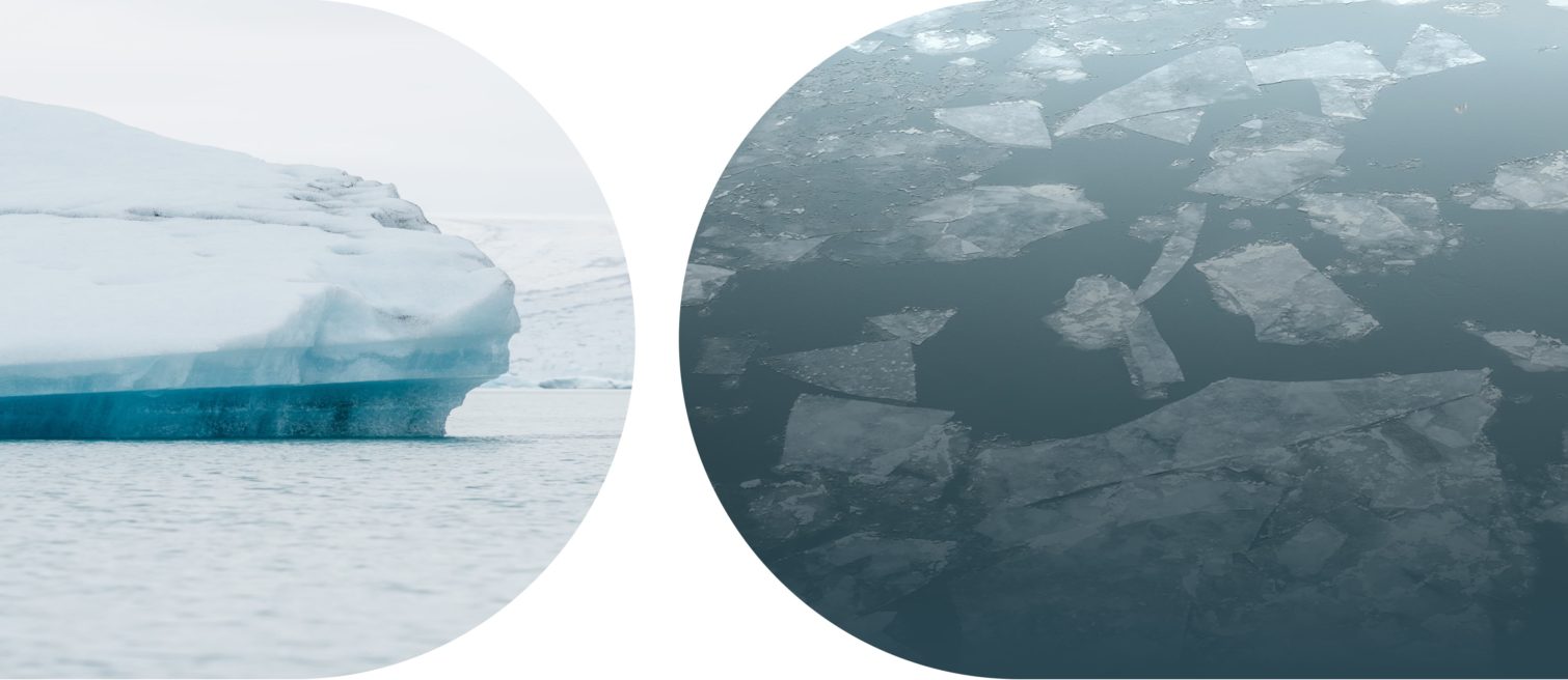 The CarbonBetter homepage header image is a picture showing the contrast of an iceberg and melting ice.