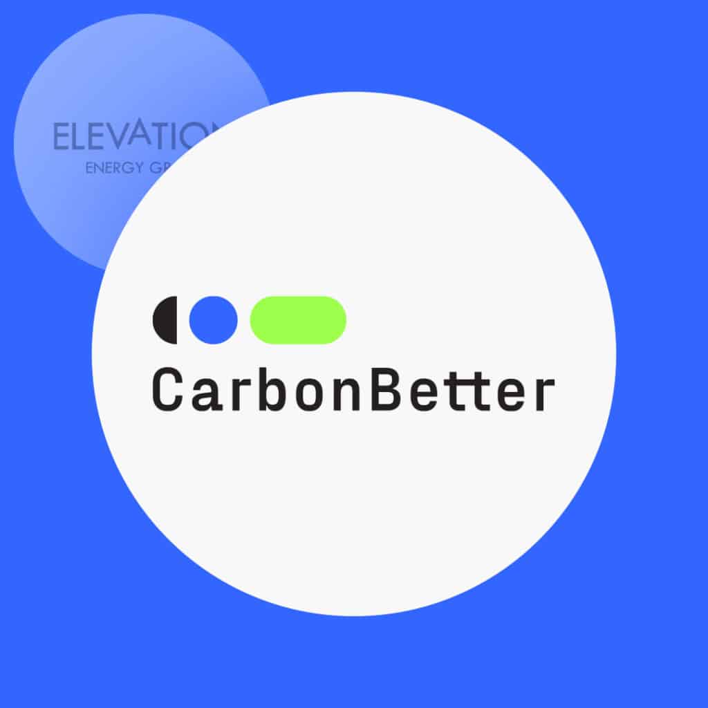CarbonBetter logo front and center, with an Elevation Energy logo faded in the back left corner.