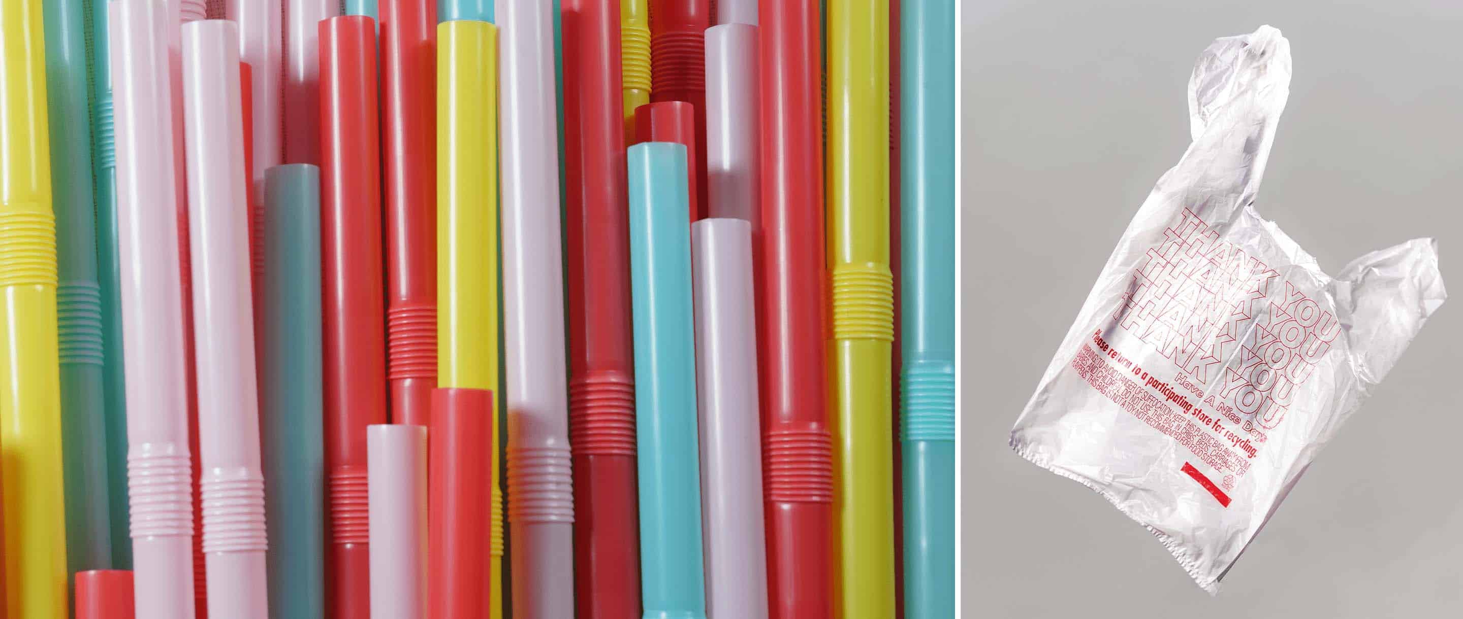 An image depicting plastic straws and a plastic bag.