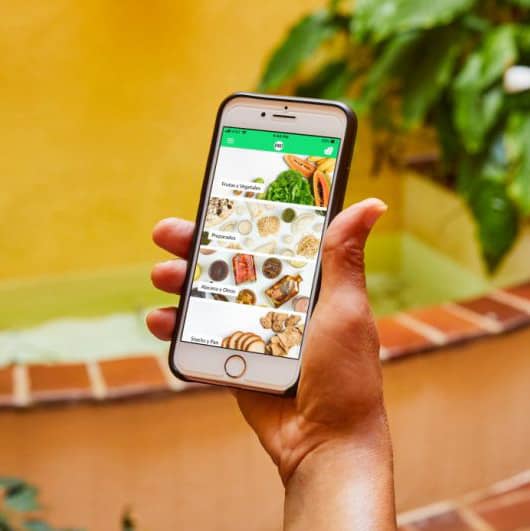 An image showing someone holding a phone open to the PRoduce app.