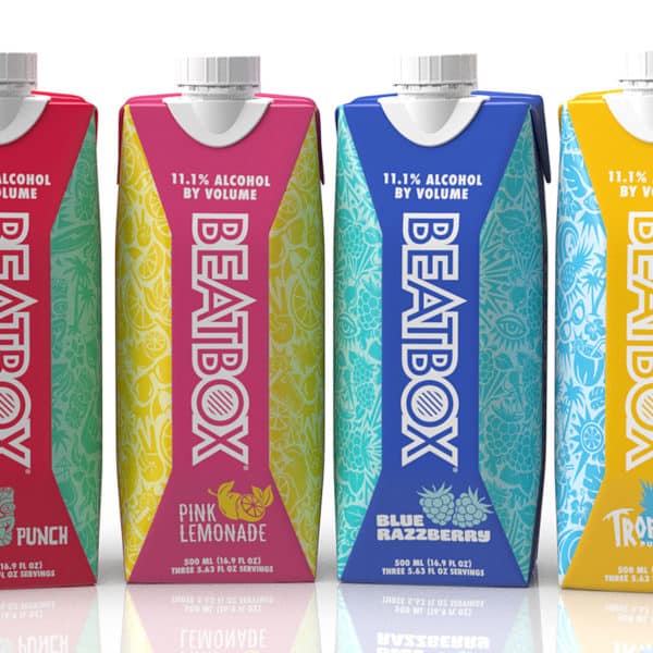 A lineup of BeatBox Beverages products.